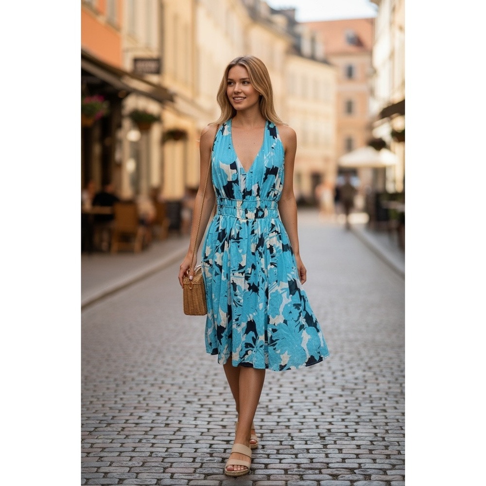 Calvin Klein Blue Silk Dress 8 Fairycore hoco babydoll Romantic Boho Sheer